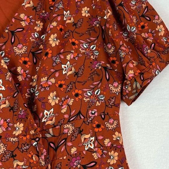 Nanette Lepore Dress Women's 8 Brown Rust Floral Tiered Wrap Front Breezy Maxi - Picture 8 of 14